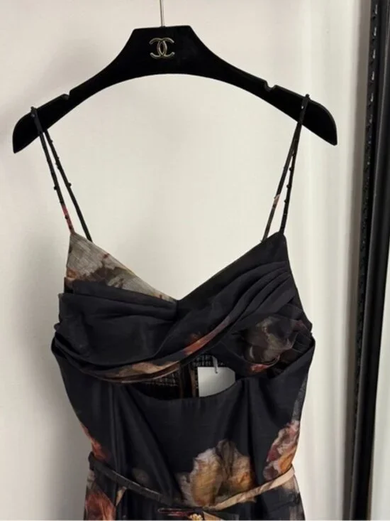 Zimmermann Floral Maxi Dress Black Cutout Belted Chic - Picture 6 of 12